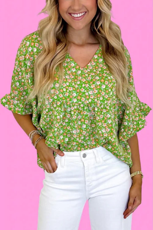 V-Neck Floral Blouse