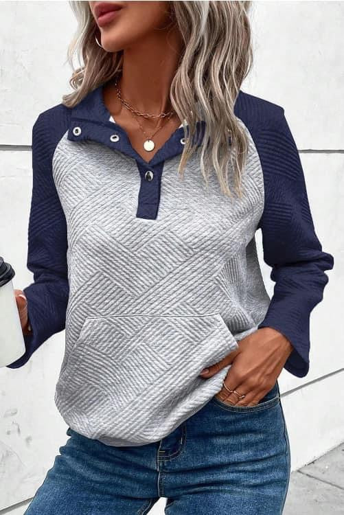 Gray Textured Snap Pullover