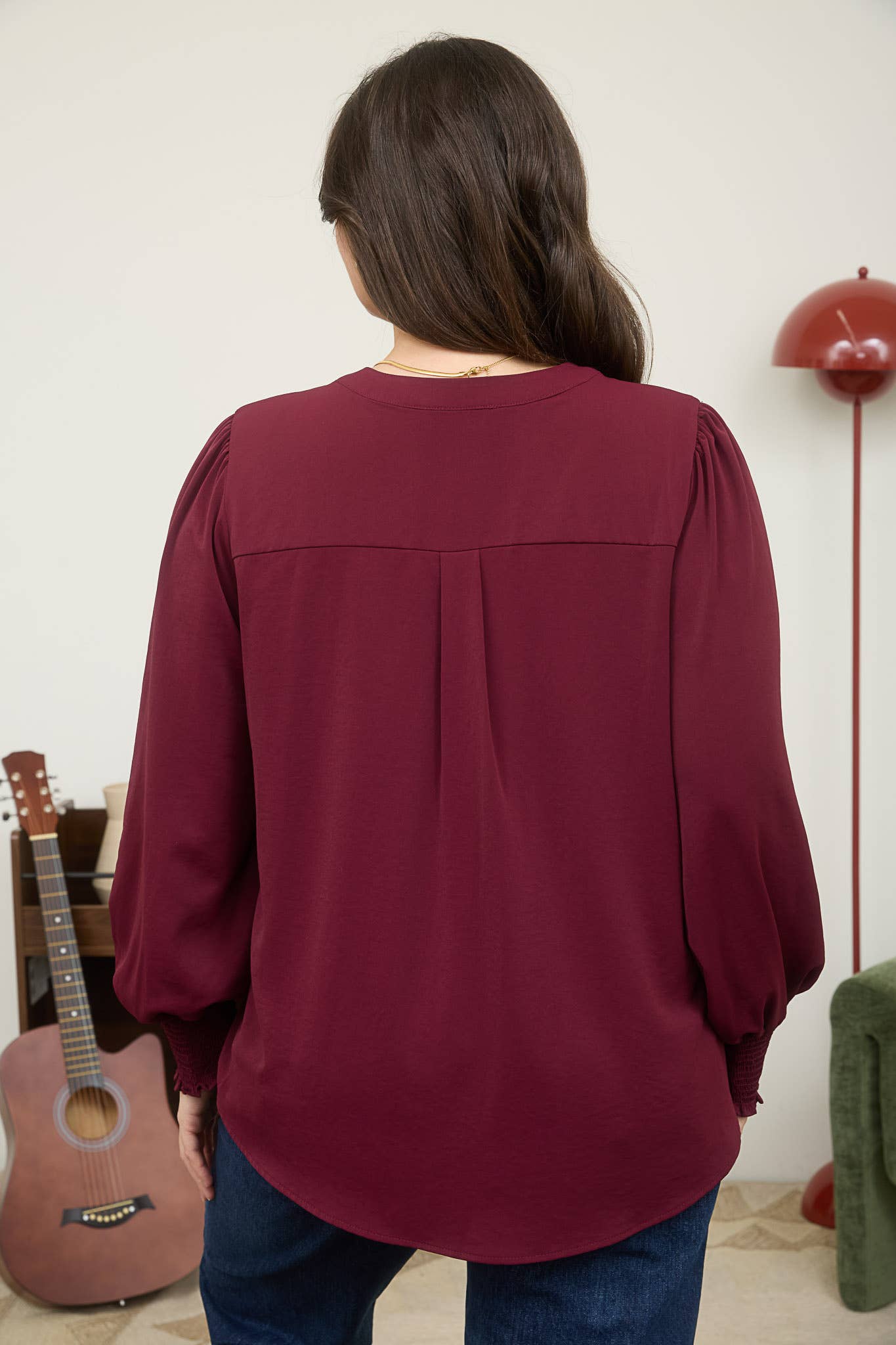 Plus Necktie Long Sleeve Top