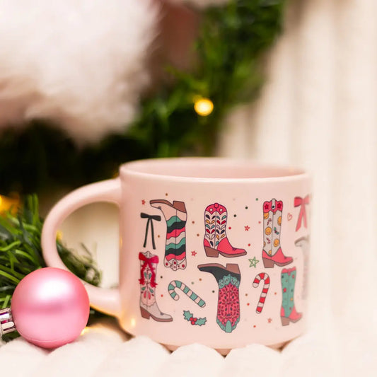 Christmas Western Cowgirl Boots Ceramic Mug