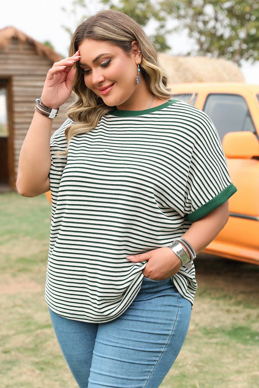 Plus Size Stripe Round Neck T-Shirt