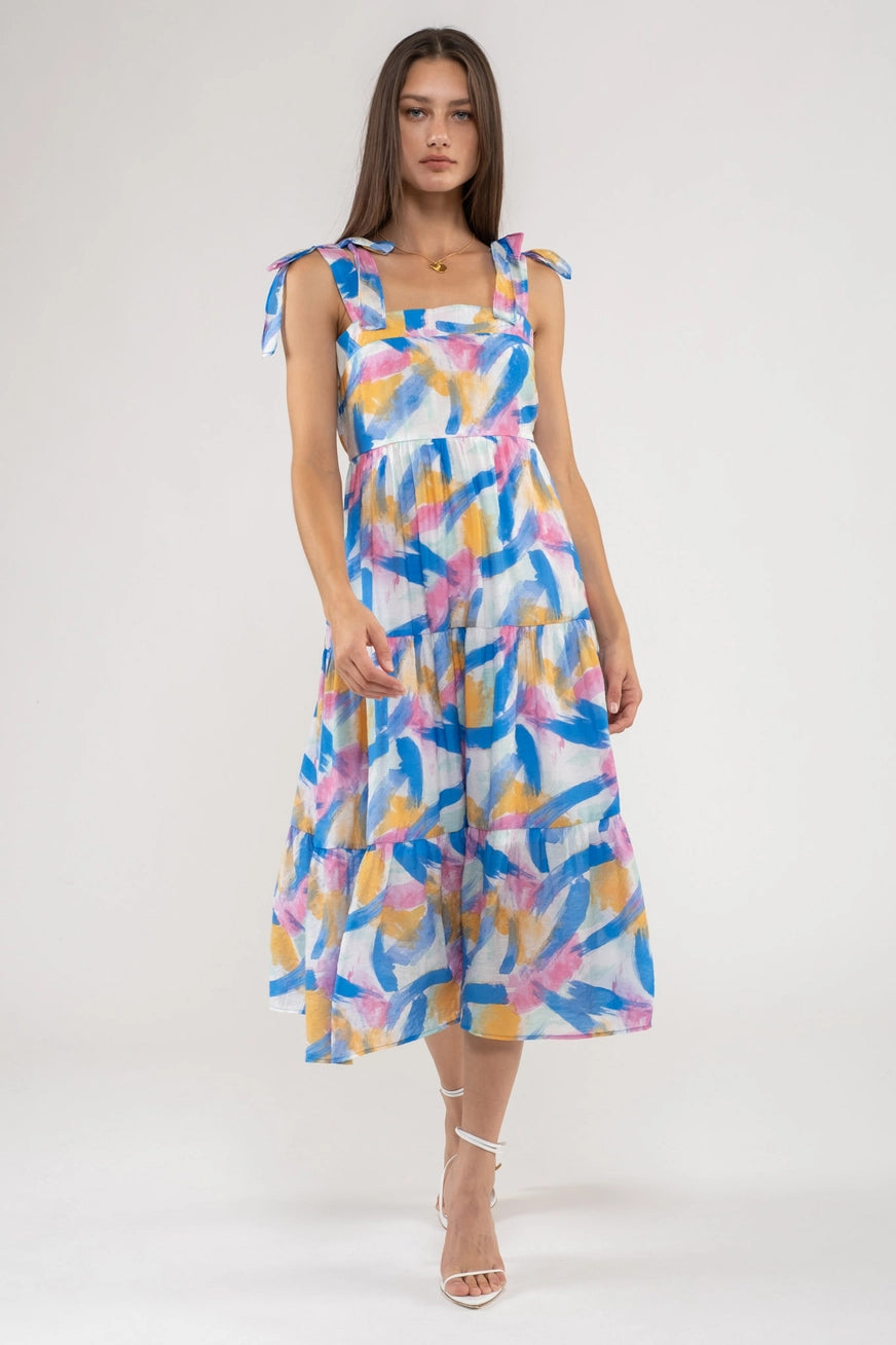 Brush Stroke Printed Tiered Dress